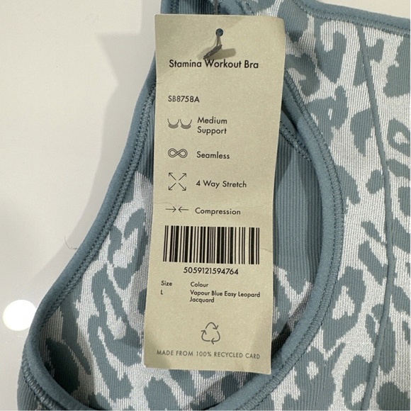 NWT‎ Sweaty Betty [ Large ] Leopard Jacquard Stamina Sports Bra Vapour Blue - Picture 11 of 12